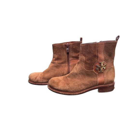Tory Burch Alaina Ankle Boots Brown Suede Casual Fall Booties Classic Size 6 1/2 - Picture 1 of 9